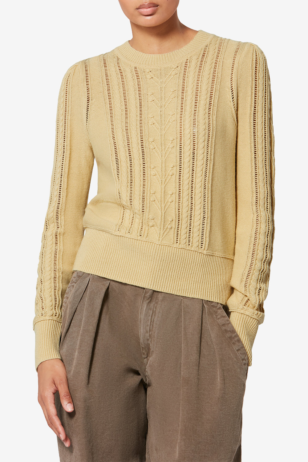 Kalyn openwork cotton blend sweater - Light yellow - Woman - 4
