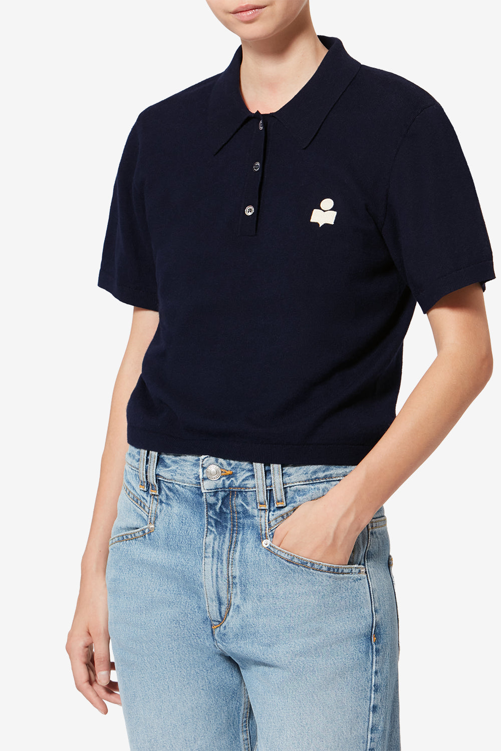 Polo althea en maille de coton et laine avec logo - Nuit - Woman - 4