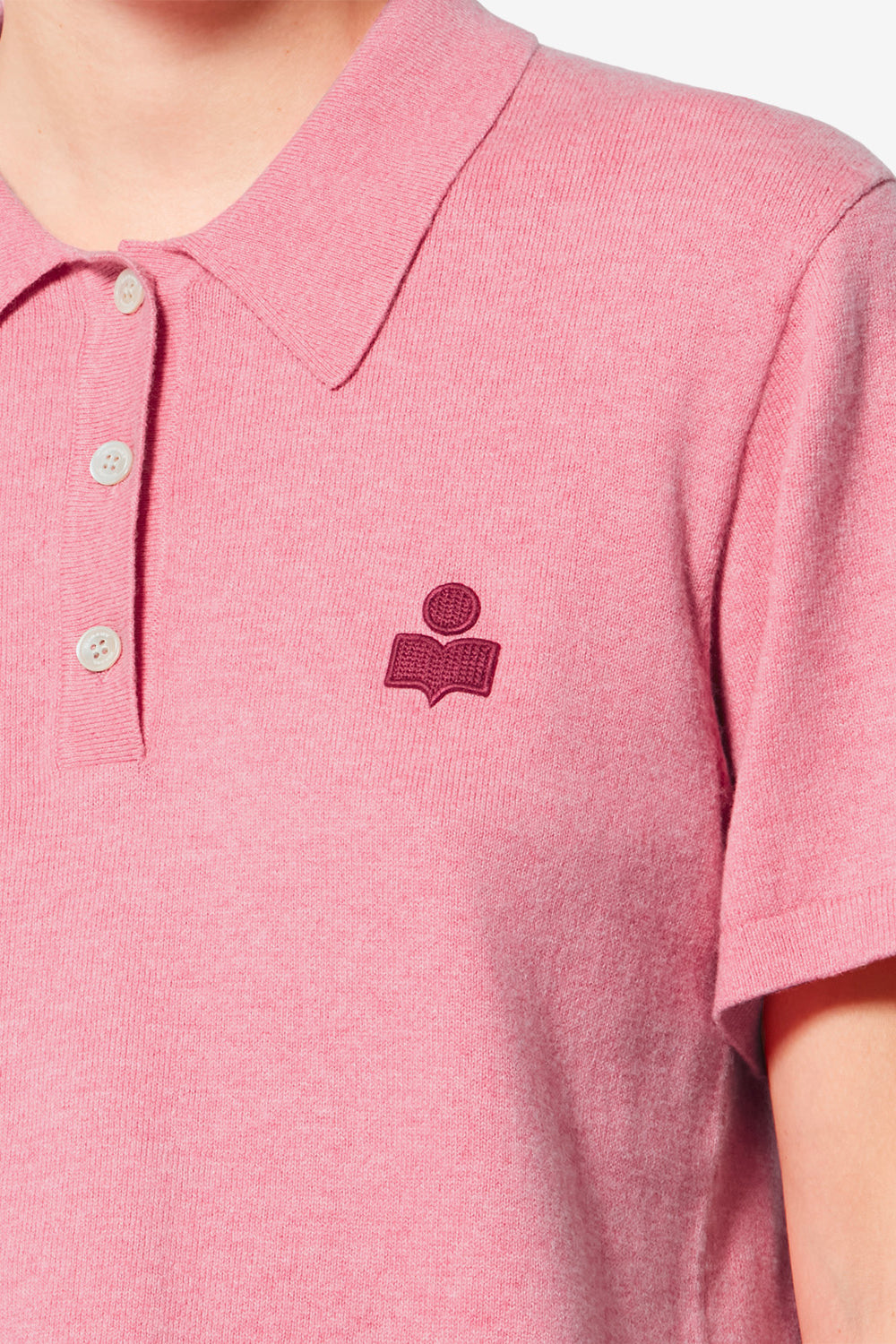 Althea cotton and wool blend knit polo with logo - Bubblegum-granita - Woman - 3