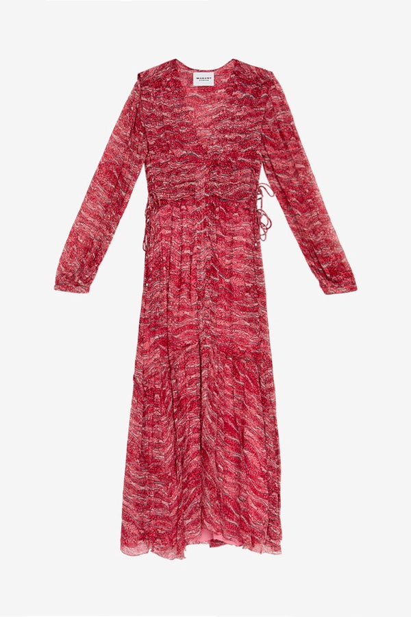 Langes kleid amara aus gerafftem musselin - Rot - Woman - 1