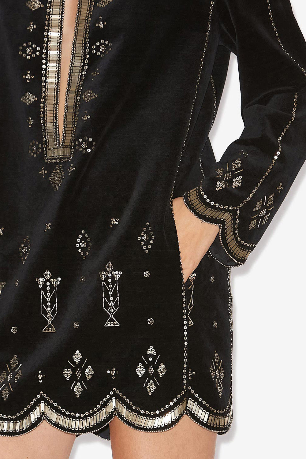 Helene short embroidered velvet dress - Black and silver - Woman - 3