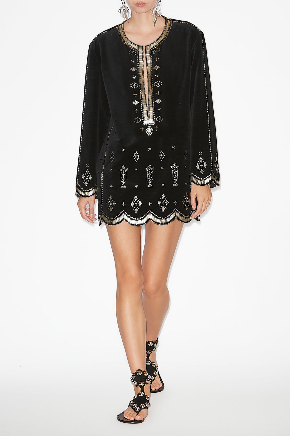 Helene short embroidered velvet dress - Black and silver - Woman - 2