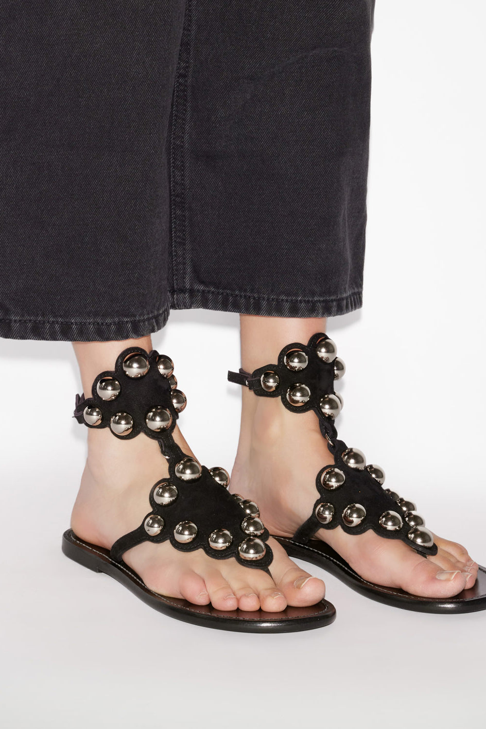 Sandali velvee in pelle scamosciata con gioielli - Black and silver - Woman - 5