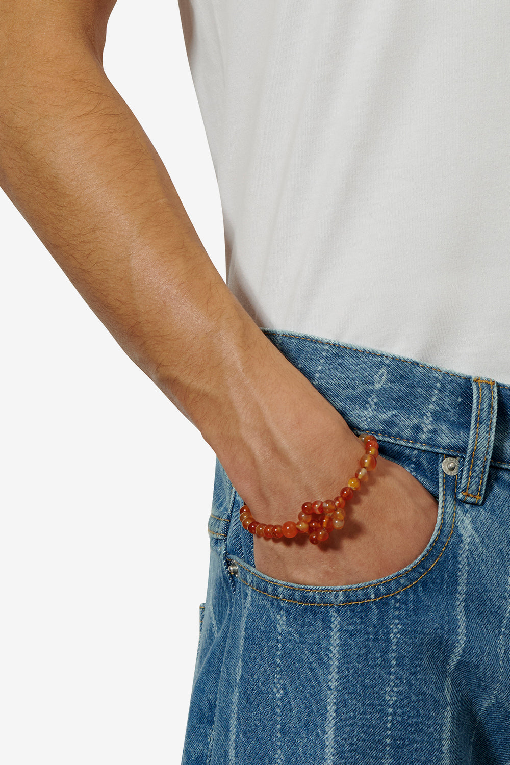 Noah stone bead bracelet - Poppy orange-silver - Man - 2