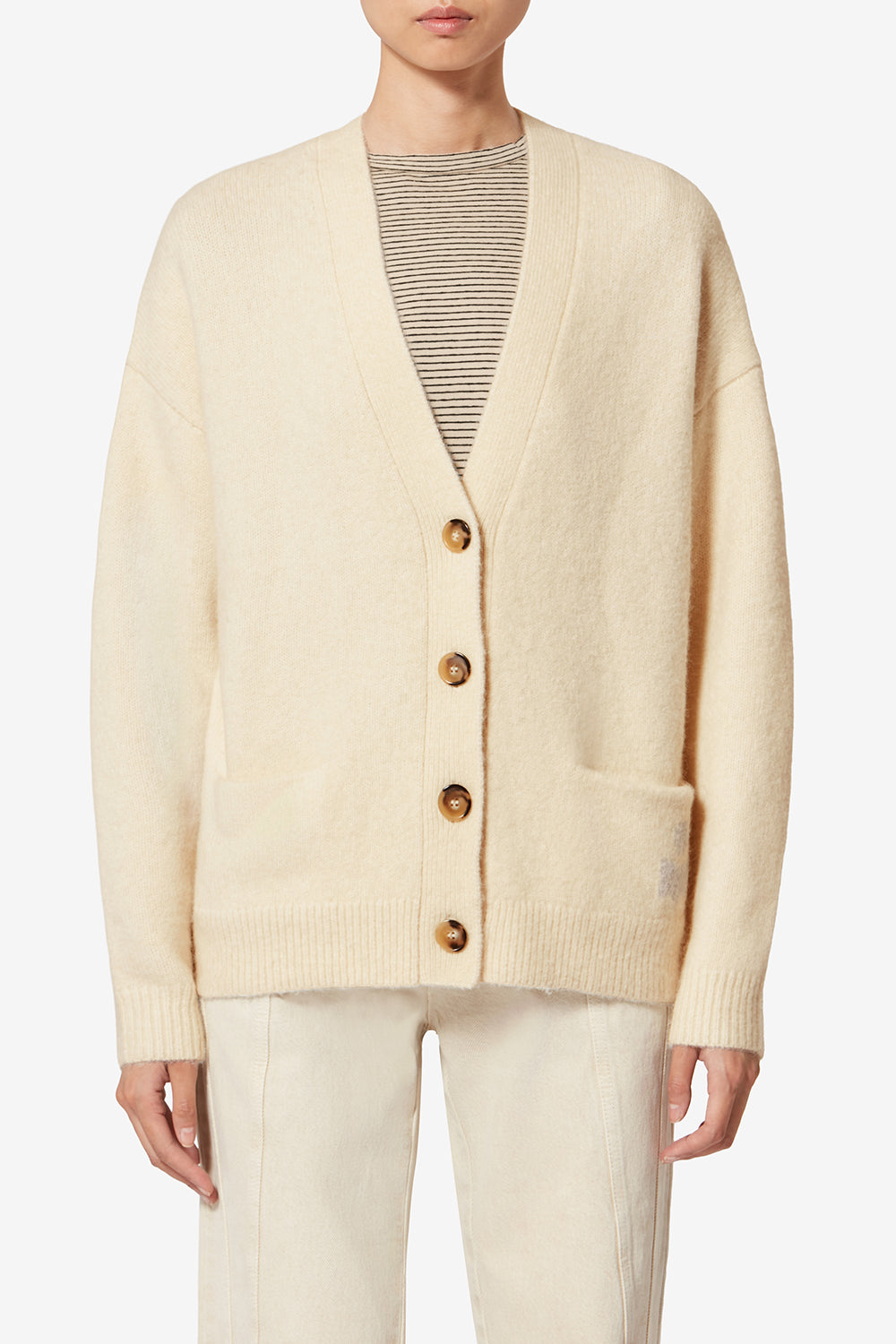 Cardigan logo en alpaga eborah - Écru - Woman - 4