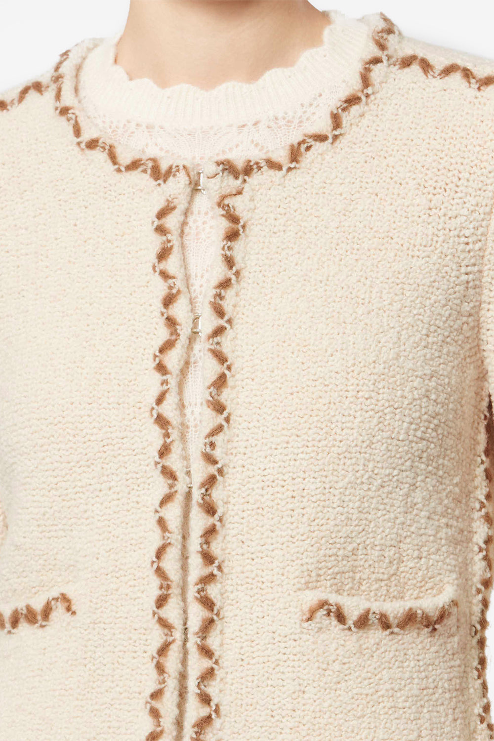 Cardigan rochelle en tweed de laine mérinos - Écru-bronze - Woman - 3