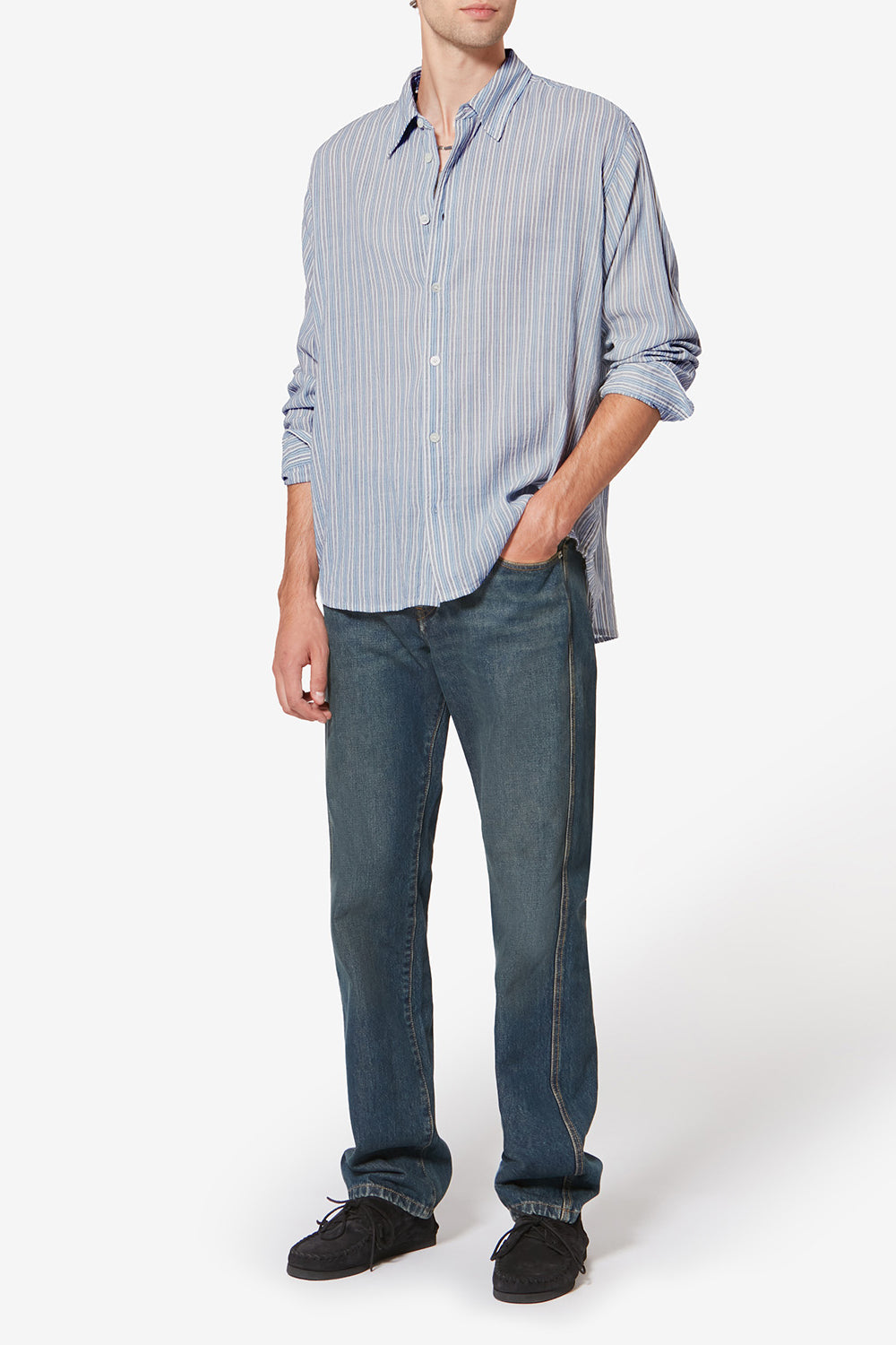 Cybilio striped seersucker shirt - Blue - Man - 2