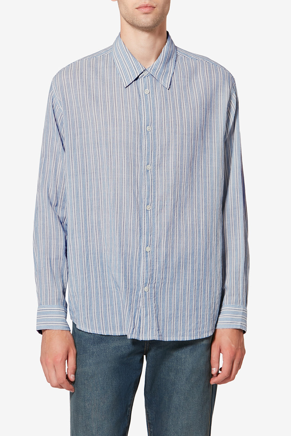 Cybilio striped seersucker shirt - Blue - Man - 4