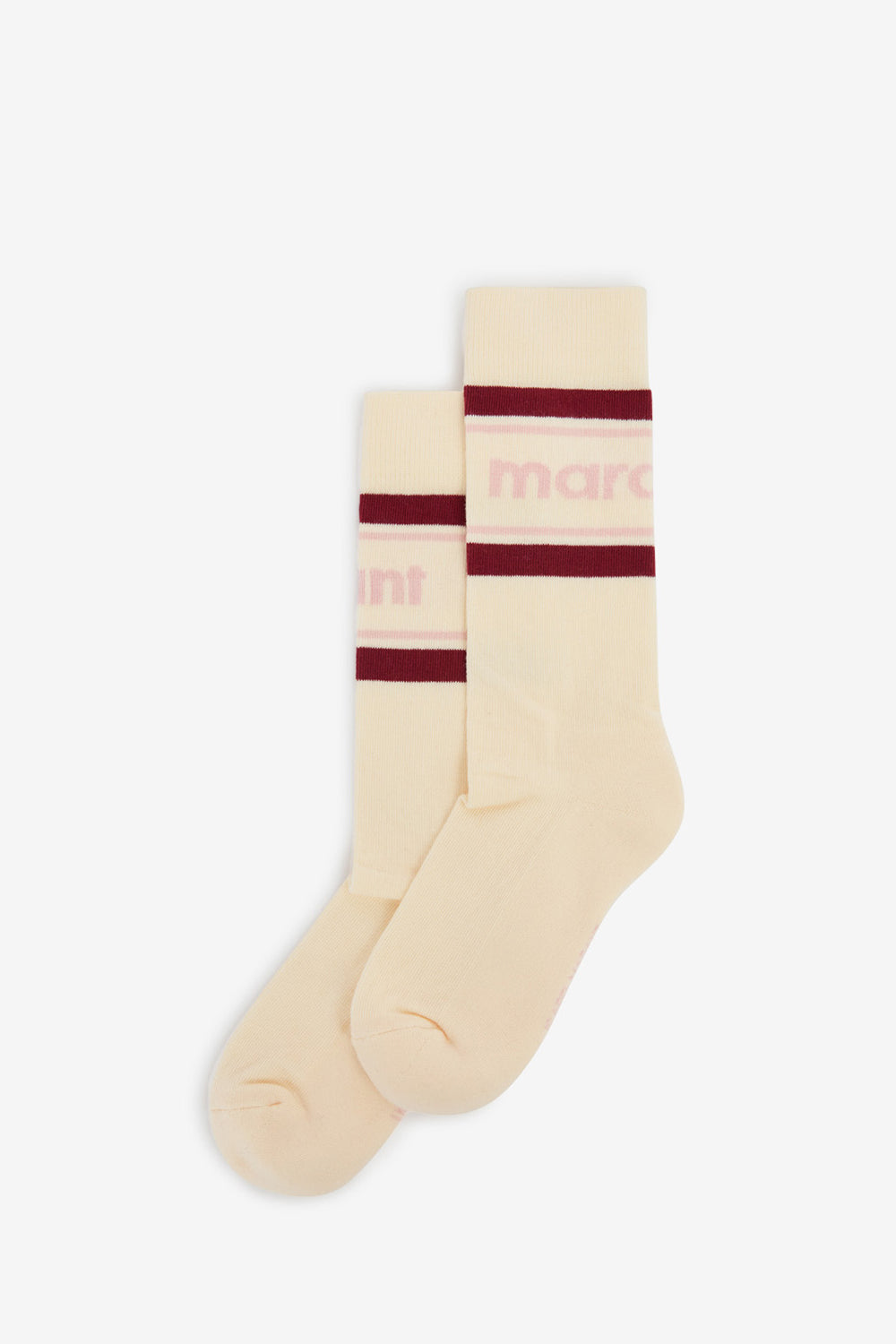 Donna sporty striped mid-calf socks - Ecru and red - Woman - 1