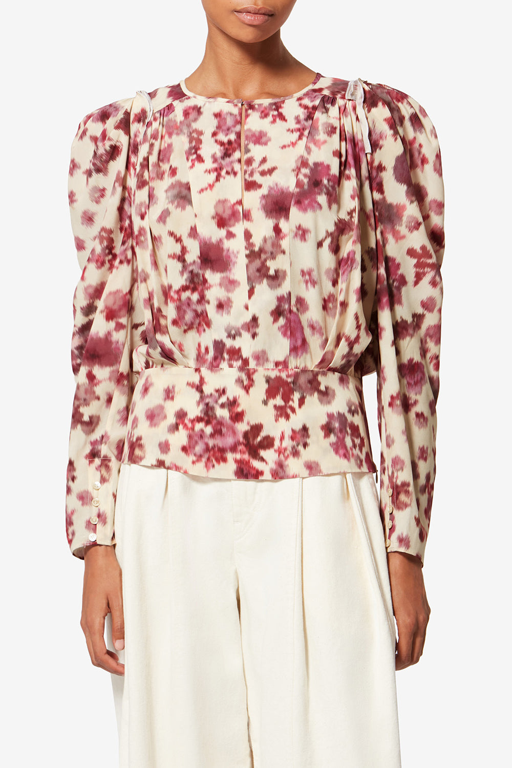 Top court imprimé en soie stretch zarga - Rose - Woman - 4