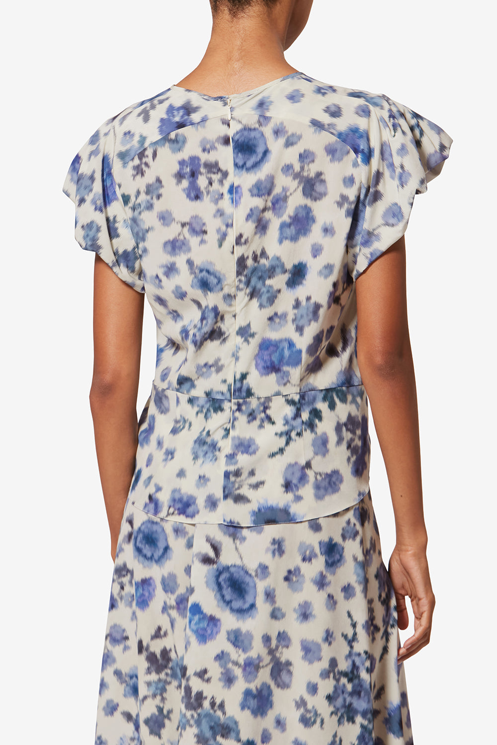 Top drapé tullya imprimé en soie stretch - Bleu - Woman - 5