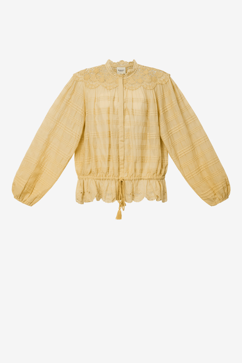 Blouse polly en coton et dentelle fleurie - Ocre clair - Woman - 1