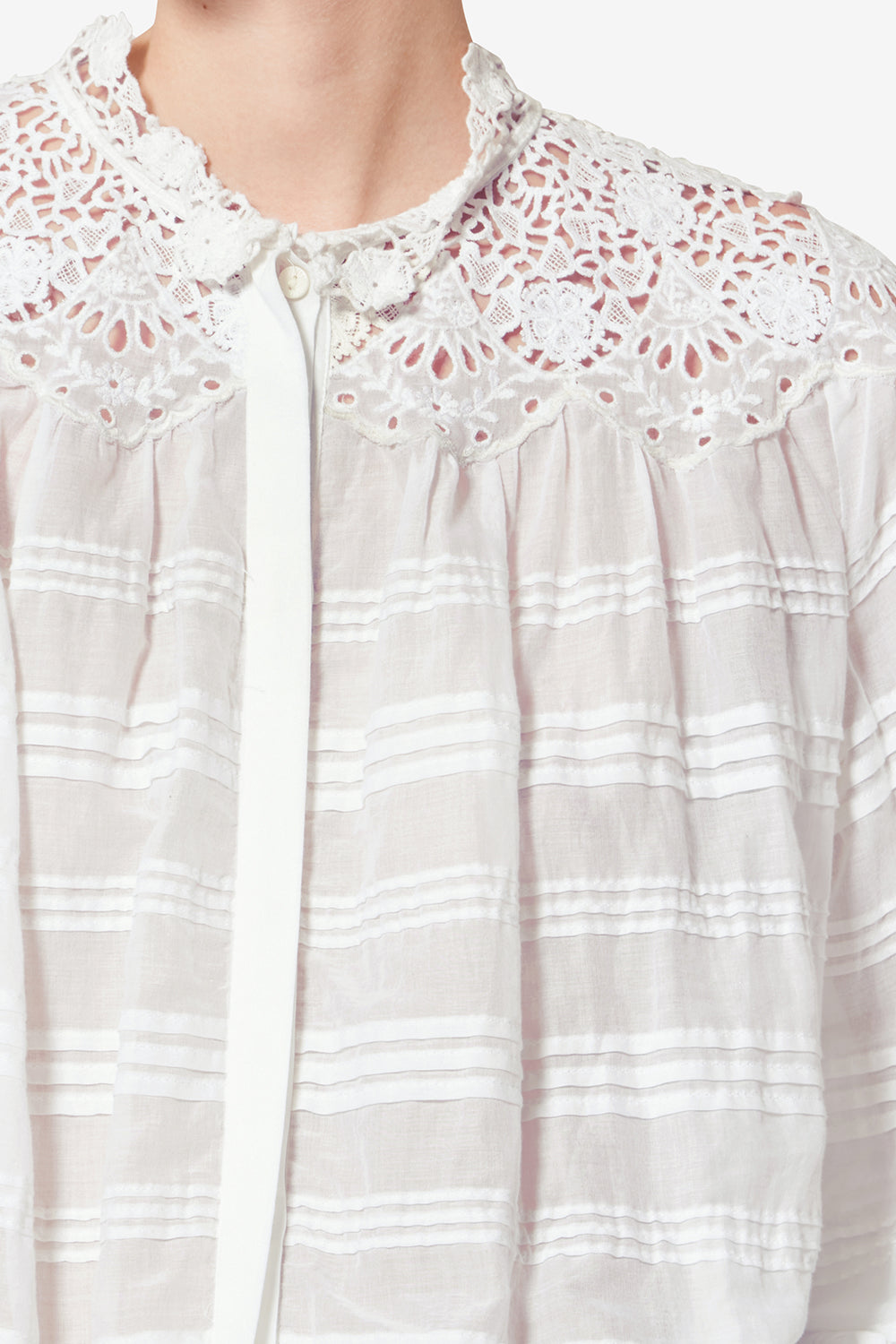 Blouse polly en coton et dentelle fleurie - Blanc - Woman - 3