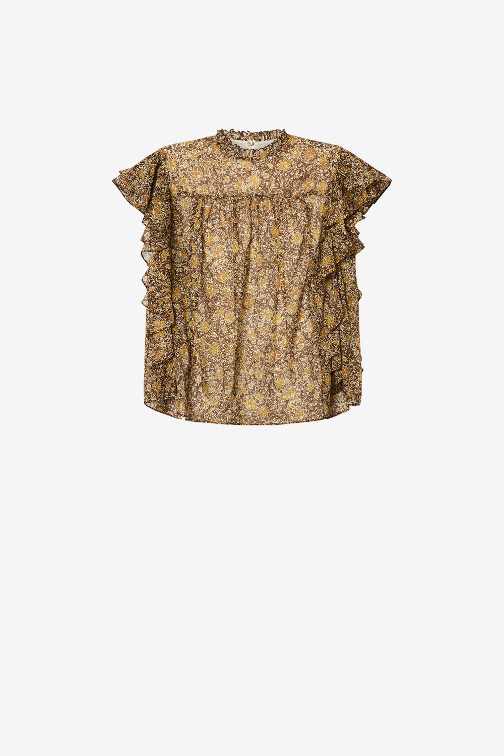 Haut à volants dalyane en voile de coton imprimé - Kaki - Woman - 1