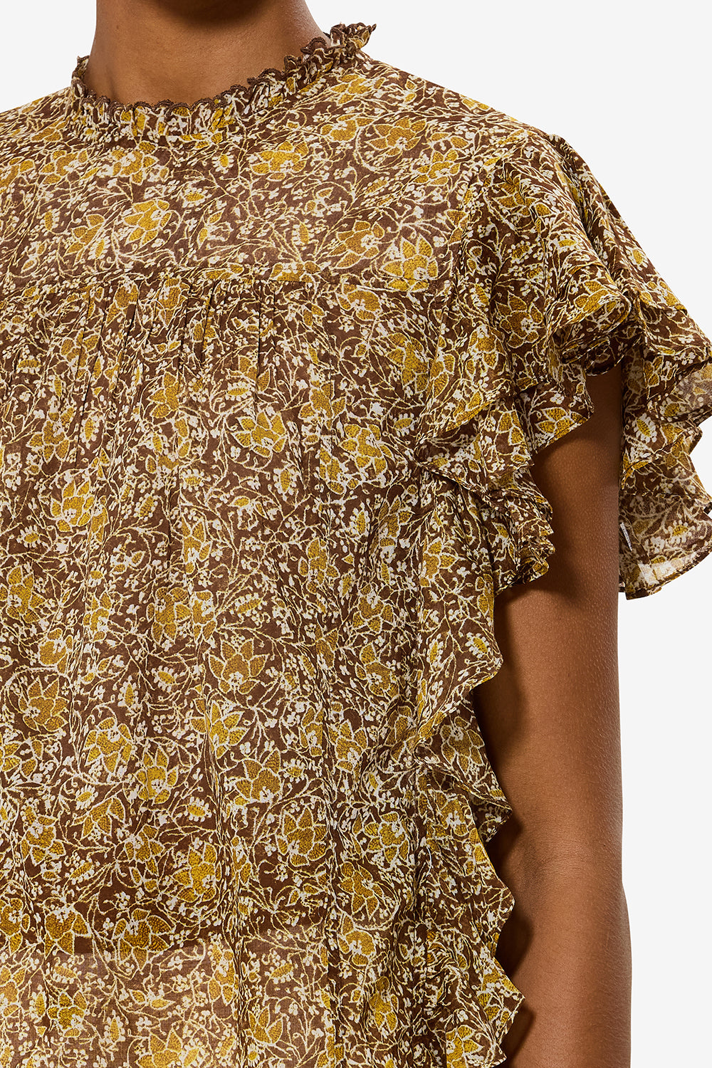 Haut à volants dalyane en voile de coton imprimé - Kaki - Woman - 3