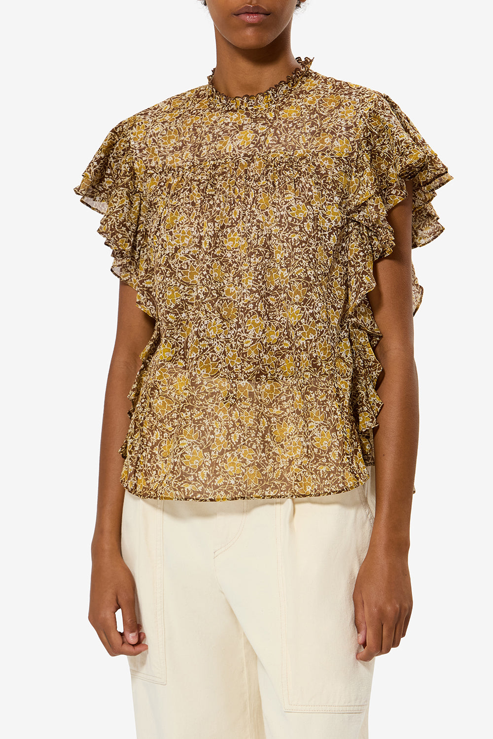 Haut à volants dalyane en voile de coton imprimé - Kaki - Woman - 4