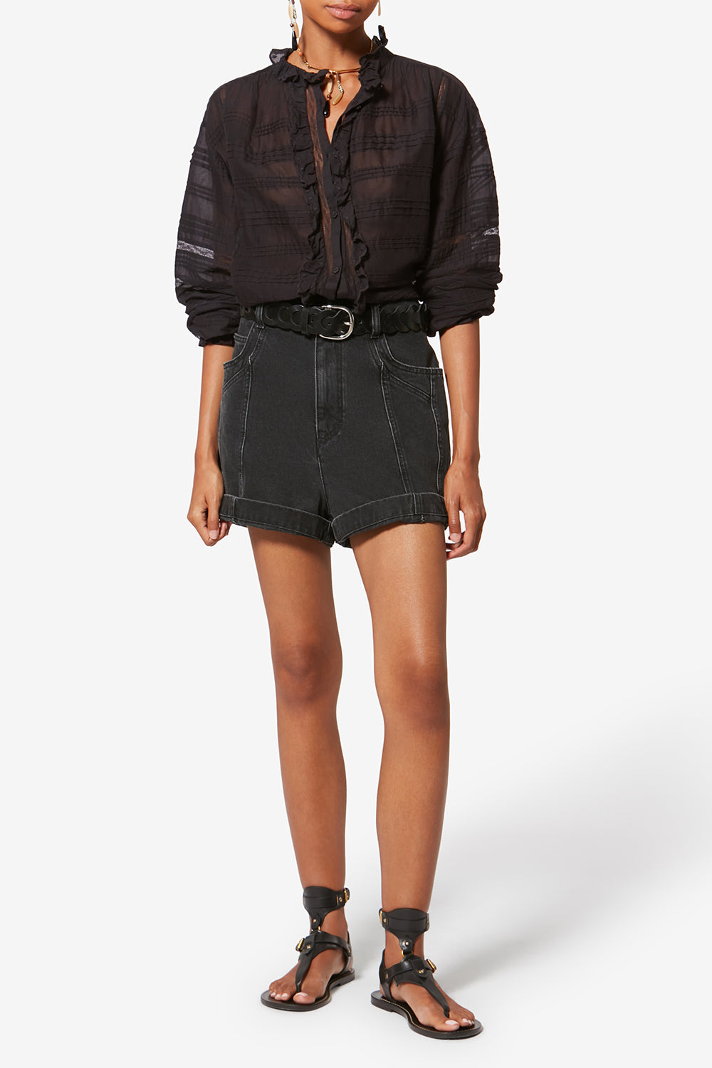 Peline コットン&フローラルレース ブラウス - 黒 - Woman