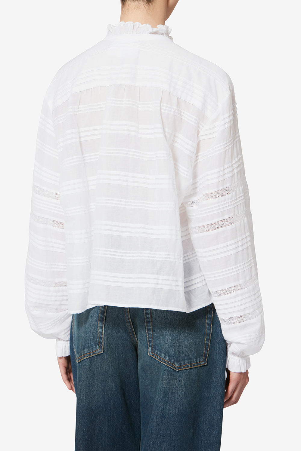 Blouse peline en coton et dentelle fleurie - Blanc - Woman - 5