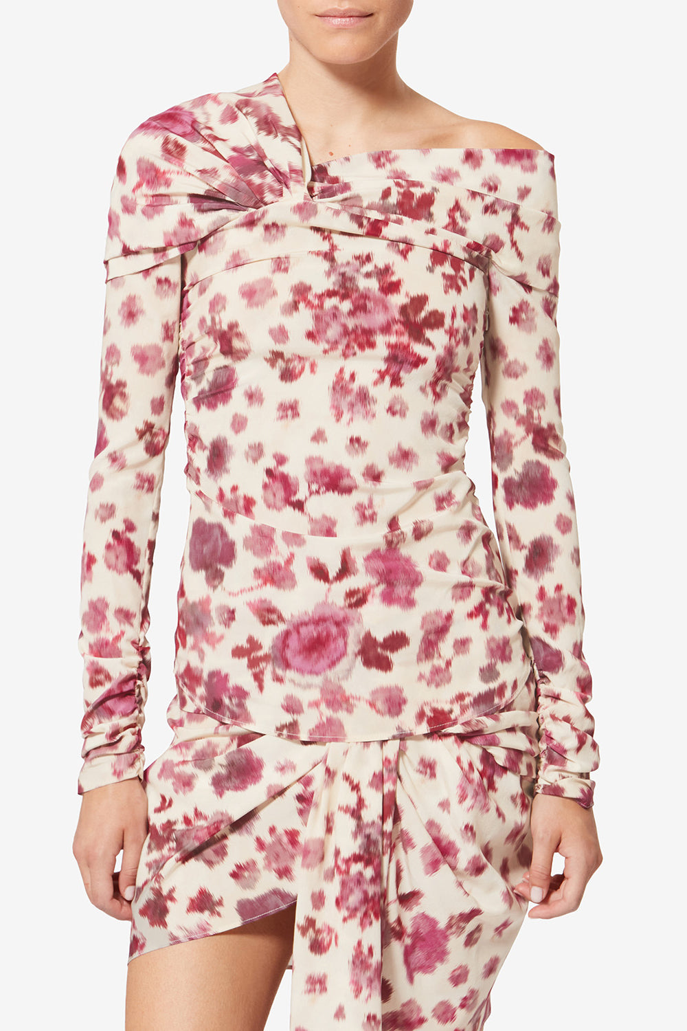 Top drapé imprimé en soie stretch danka - Rose - Woman - 4