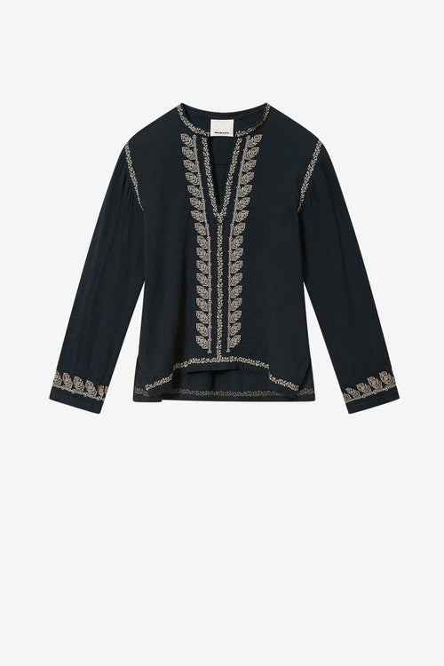 Cizalie embroidered cotton gauze blouse - Black - Man