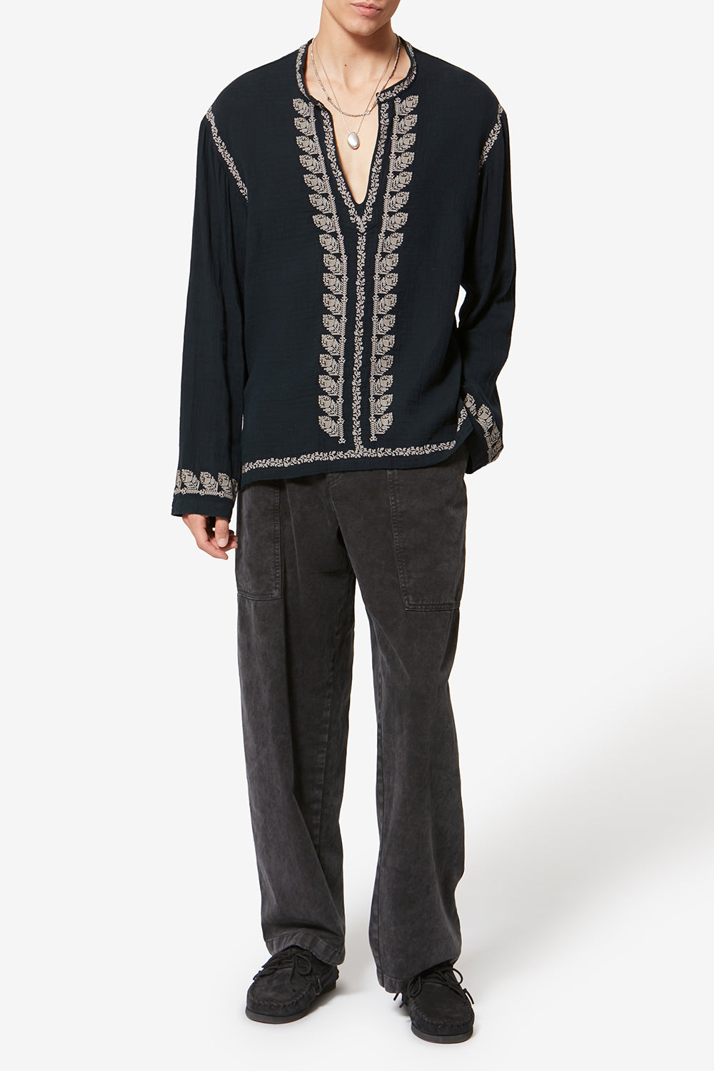 Cizalie 刺しゅう入り コットンガーゼ ブラウス - ウォッシュドブラック - Man - 2