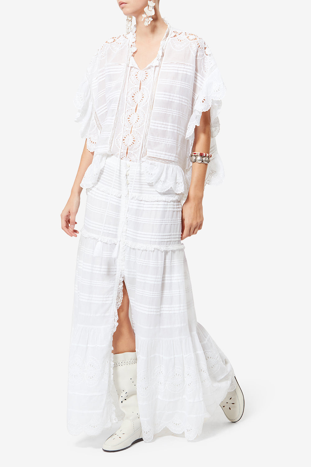 Jupon à volants paoline en coton et dentelle fleurie - Blanc - Woman - 2