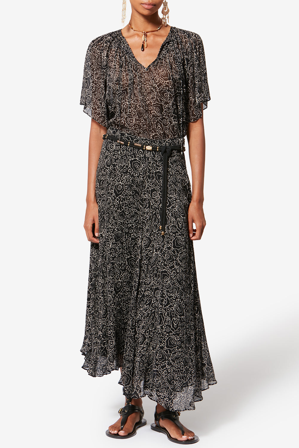 Jupon lycia en mousseline imprimé - Noir et écru - Woman