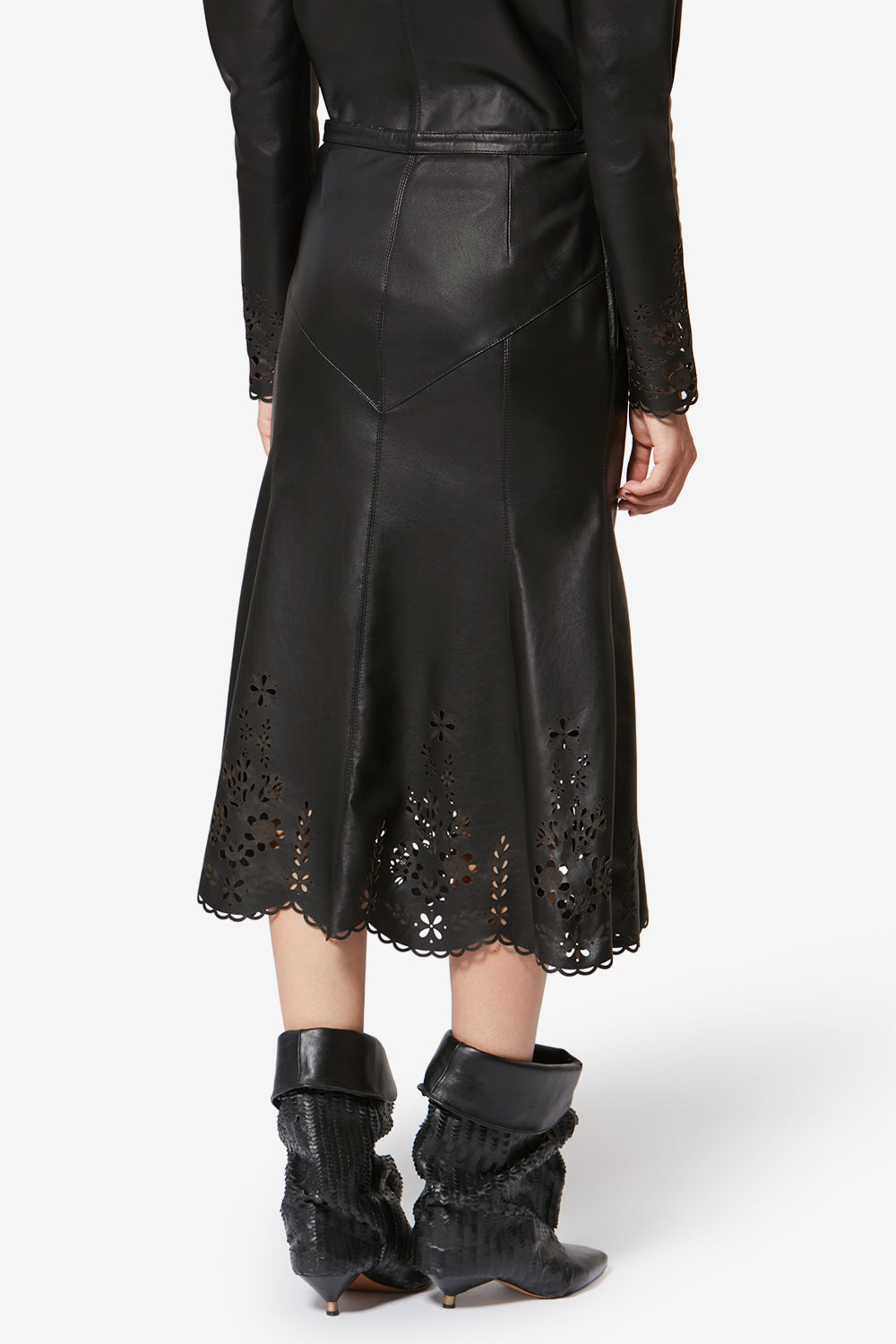 Jupe midi en cuir d'agneau nisia - Noir - Woman - 5