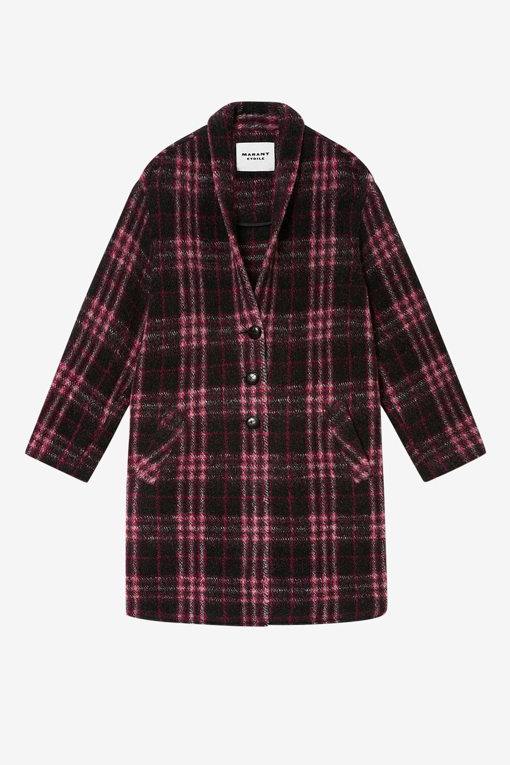 Cappotto lungo in lana a quadri gabriel - Black-fuchsia - Woman