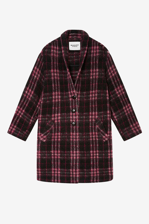 Gabriel 체크 패턴 울 롱 코트 - Black-fuchsia - Woman