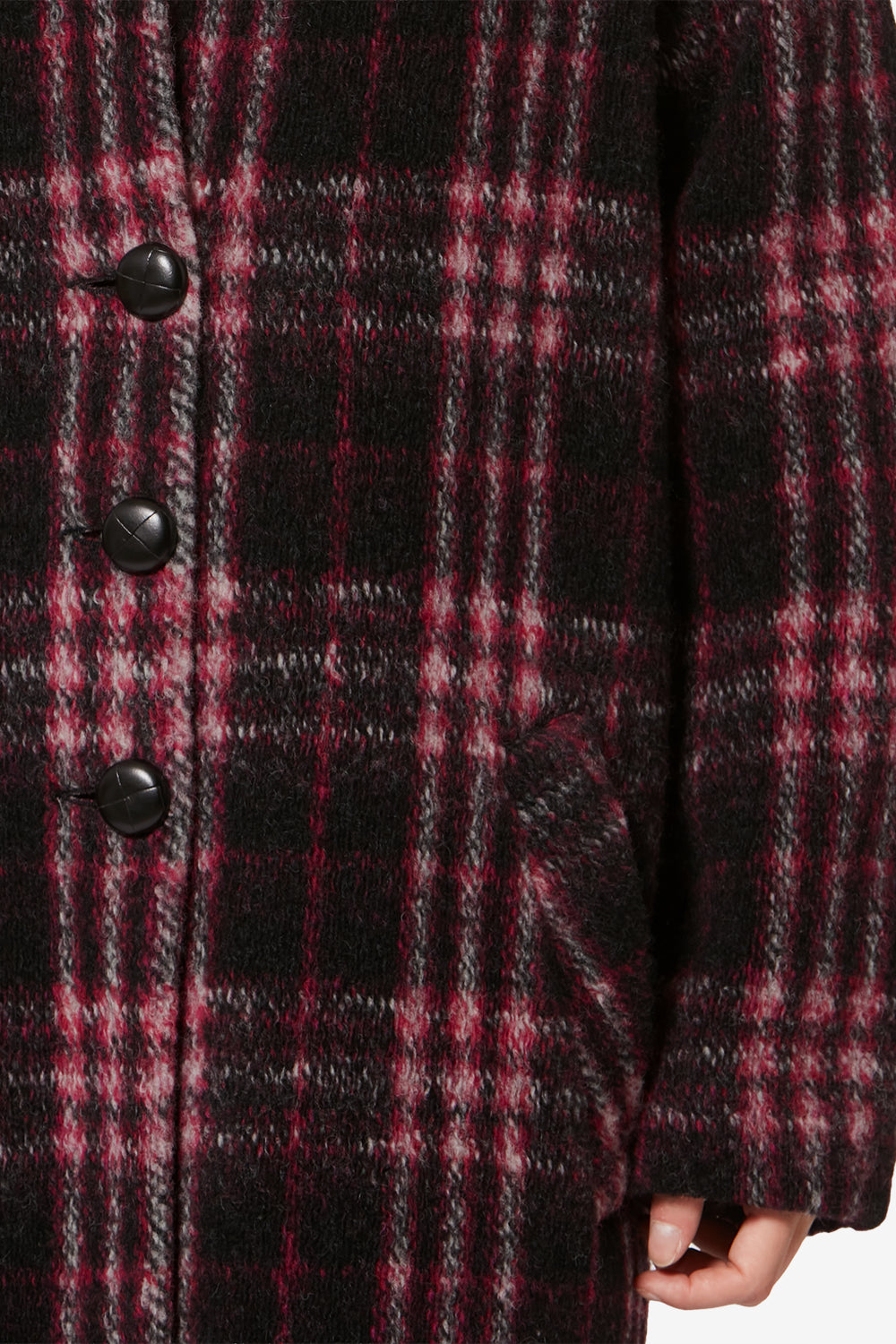 Manteau long en laine à carreaux gabriel - Noir-fuchsia - Woman - 3