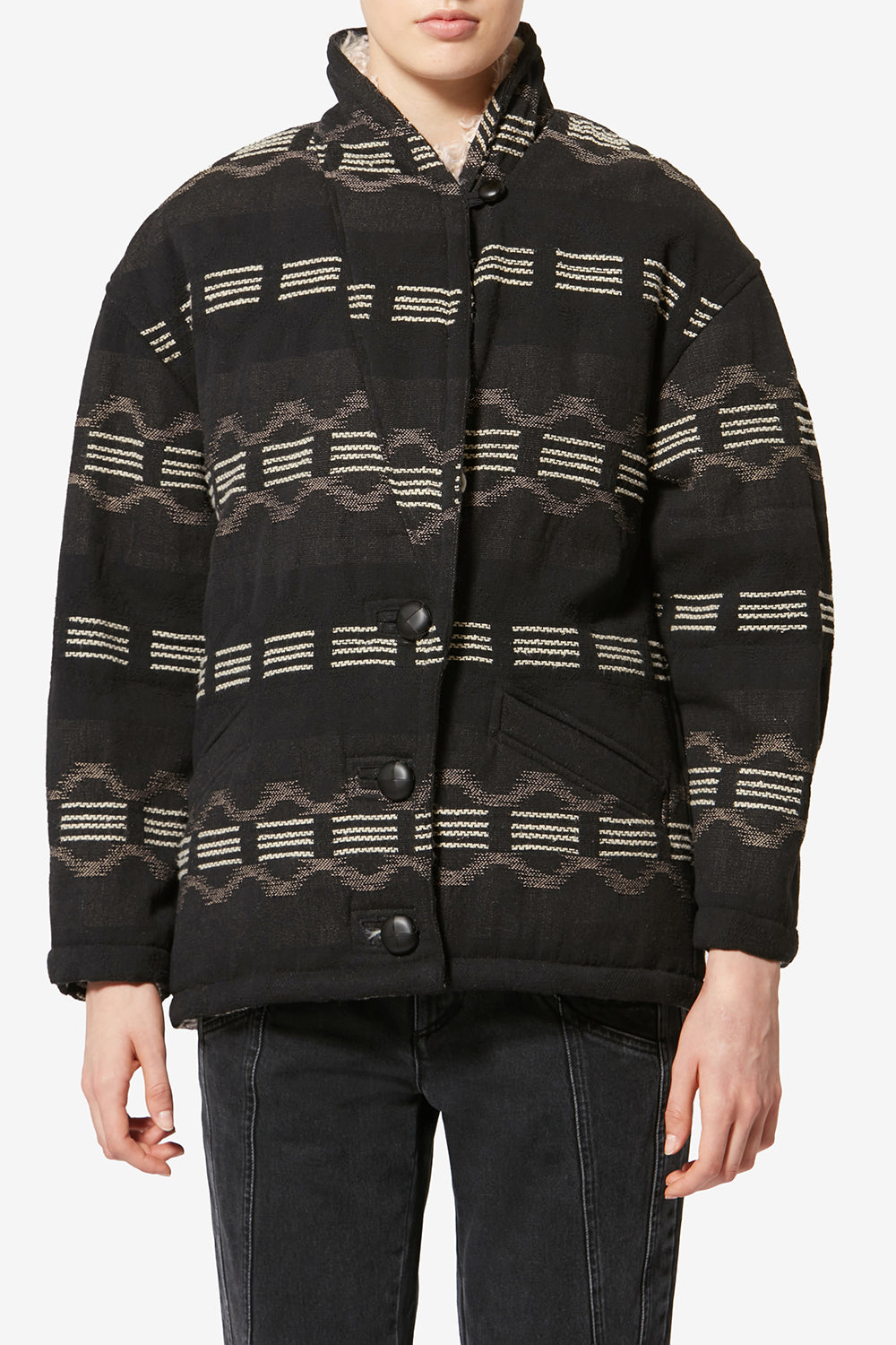 Qayla short jacquard coat - Black - Woman - 4