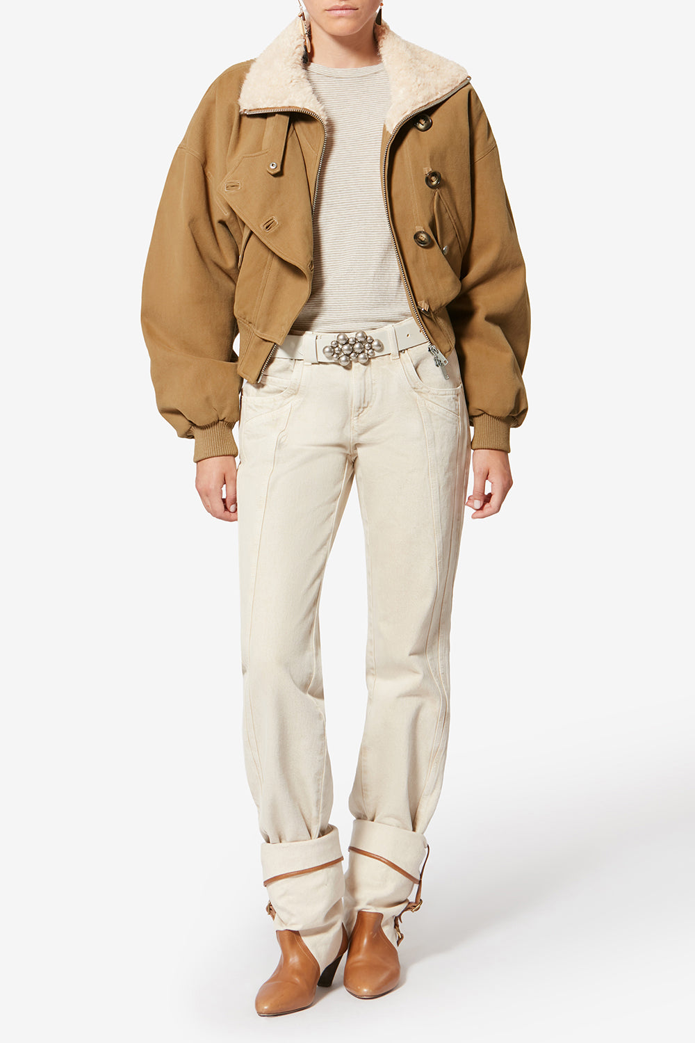 Manteau court oana façon blouson en sergé - Camel - Woman - 2