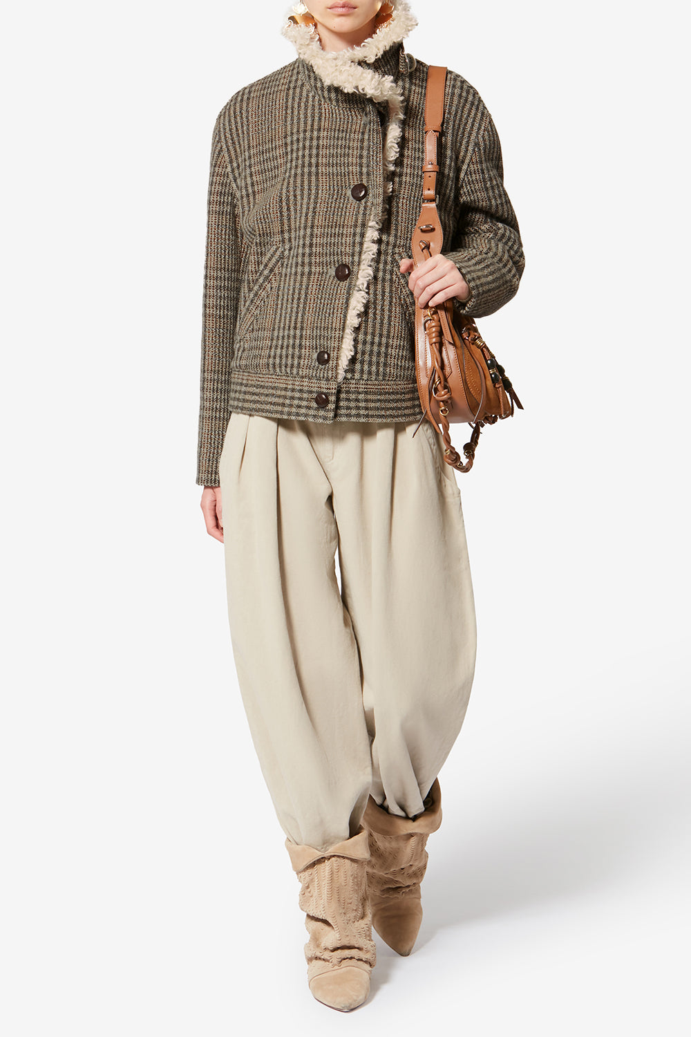 Manteau court fadia en laine vierge prince-de-galles - Beige - Woman - 2