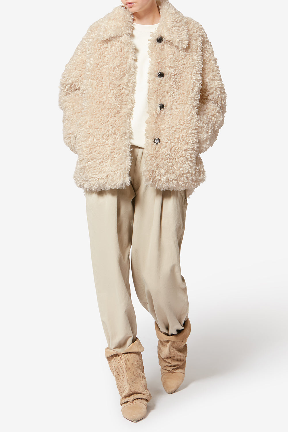 Tarvey short curly faux fur coat - Ecru - Woman - 2