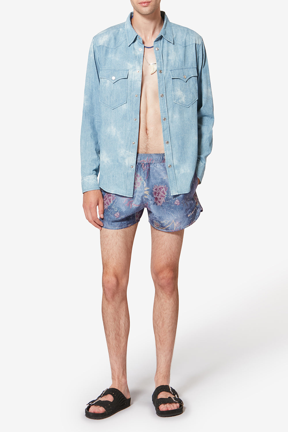 Vincente トロピカルプリント入り スイムショーツ - 青 - Man - 2