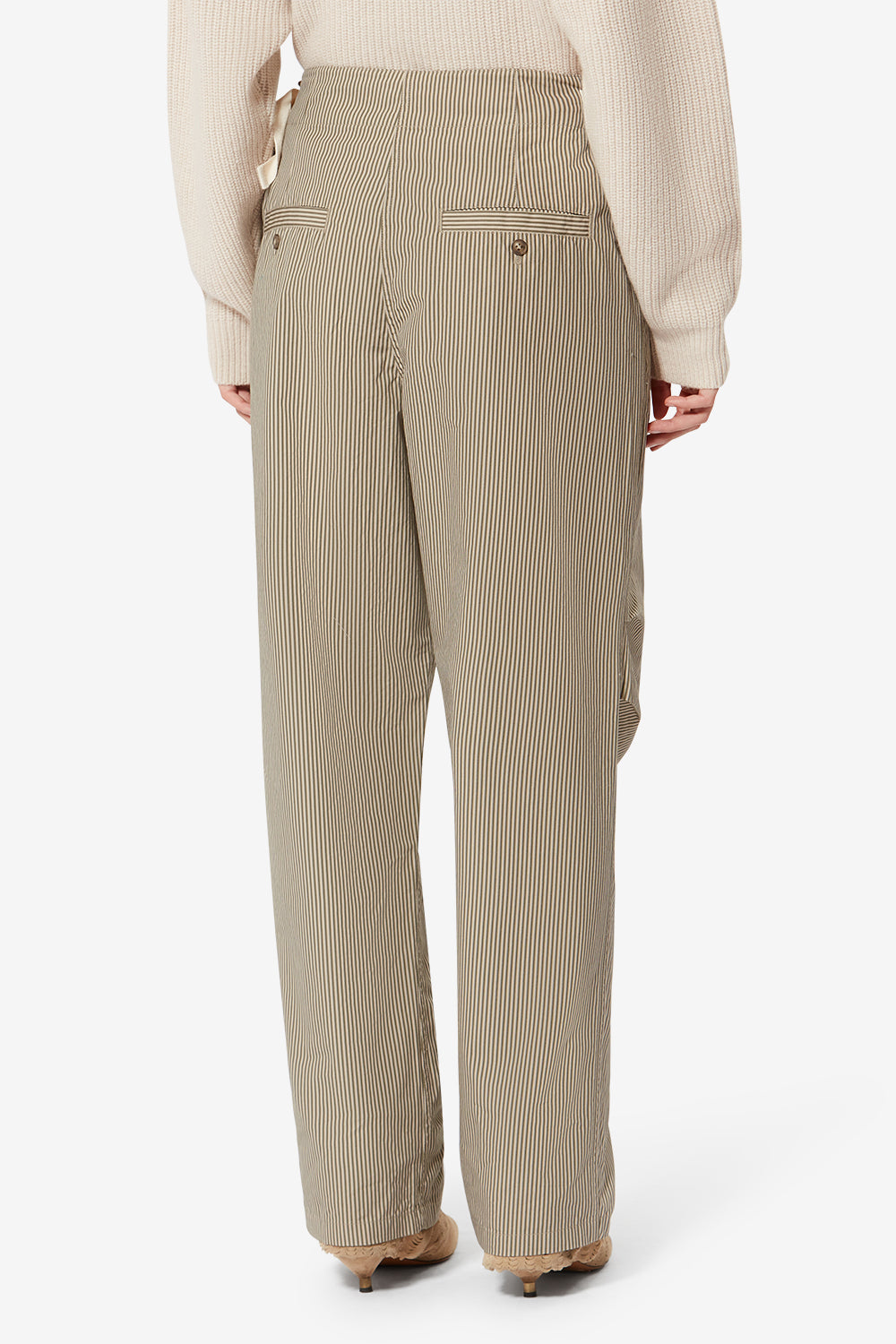 Pantalon large en coton rayé ceryne - Beige-kaki - Woman - 5