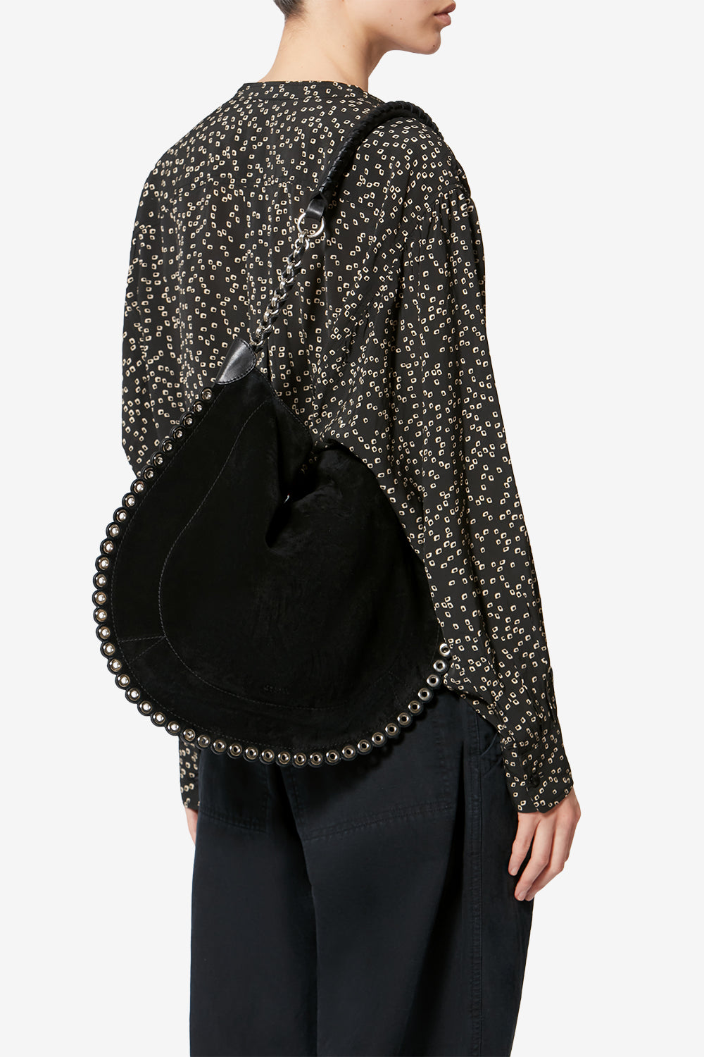 Oskan hobo soft shoulder bag - Black and silver - Woman - 2