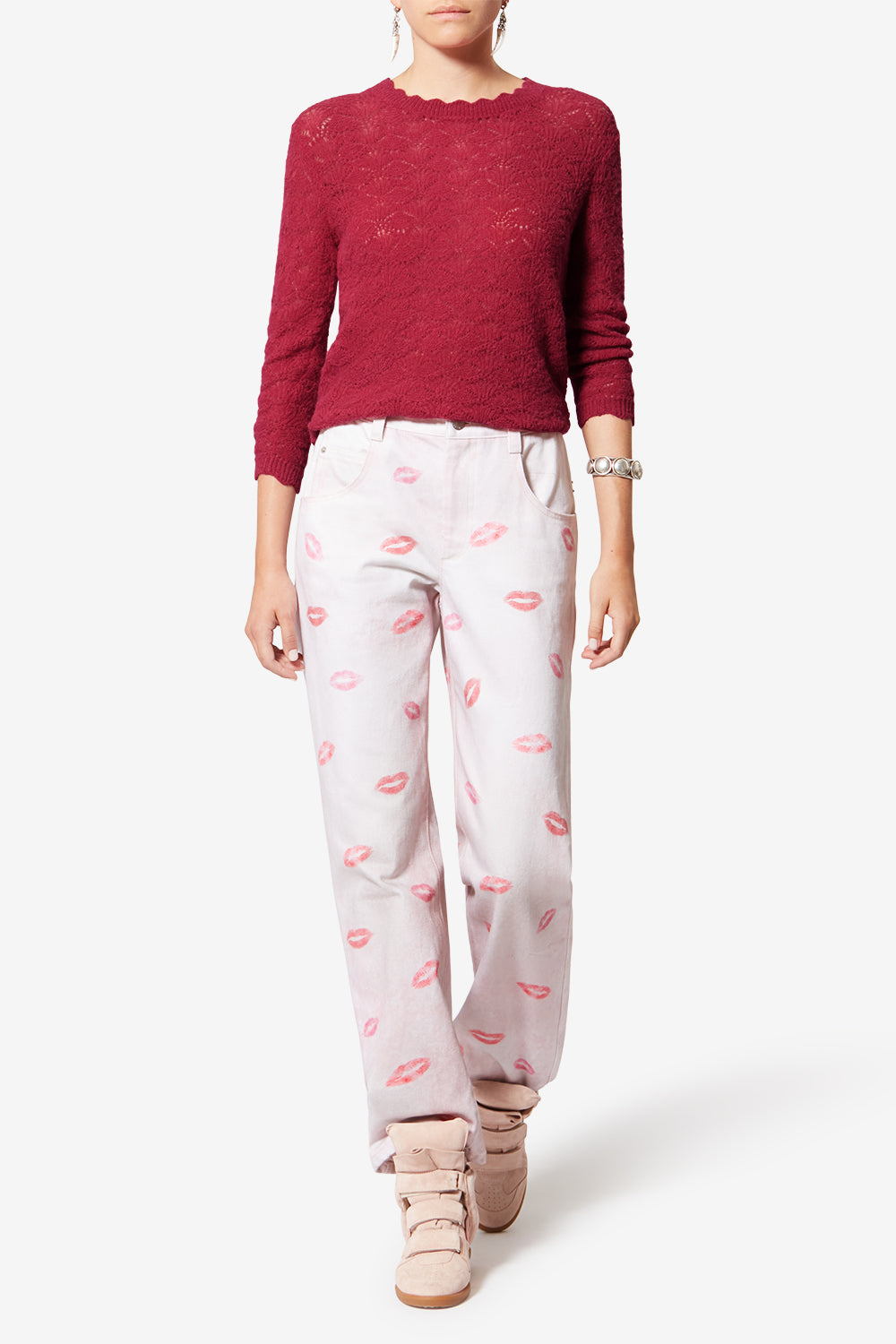 Pull en dentelle d'alpaga leonette - Fuchsia - Woman - 2