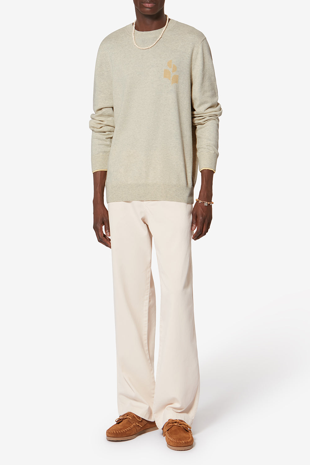 Antea thin cotton and wool sweater - Light grey-light yellow - Man - 2