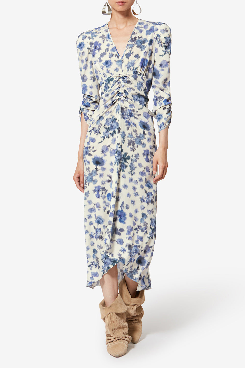 Albini long printed stretch silk dress - Blue - Woman - 2