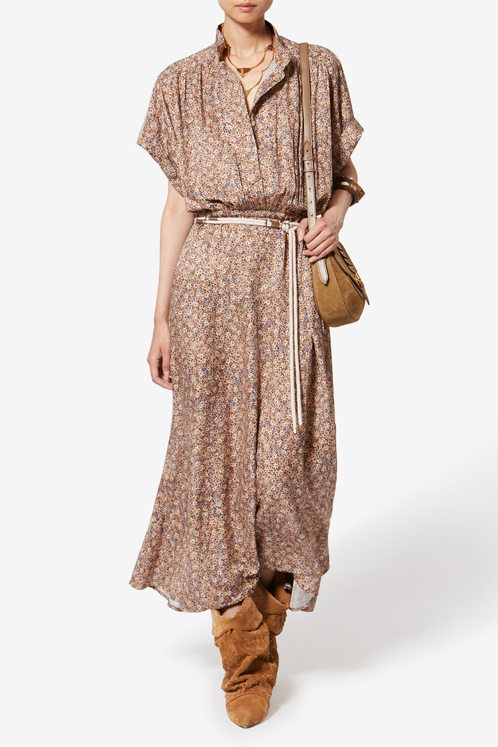 Robe longue en jacquard de soie fleuri ansley - Ocre - Woman - 2