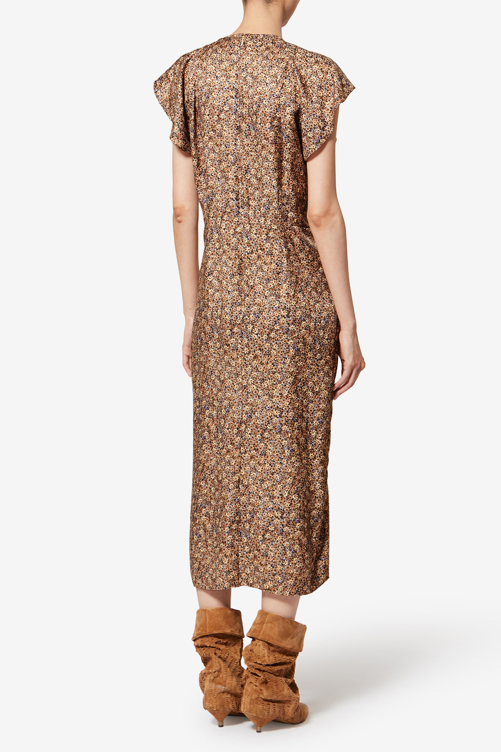 Robe drapée en jacquard de soie fleuri lindsay - Ocre - Woman - 4