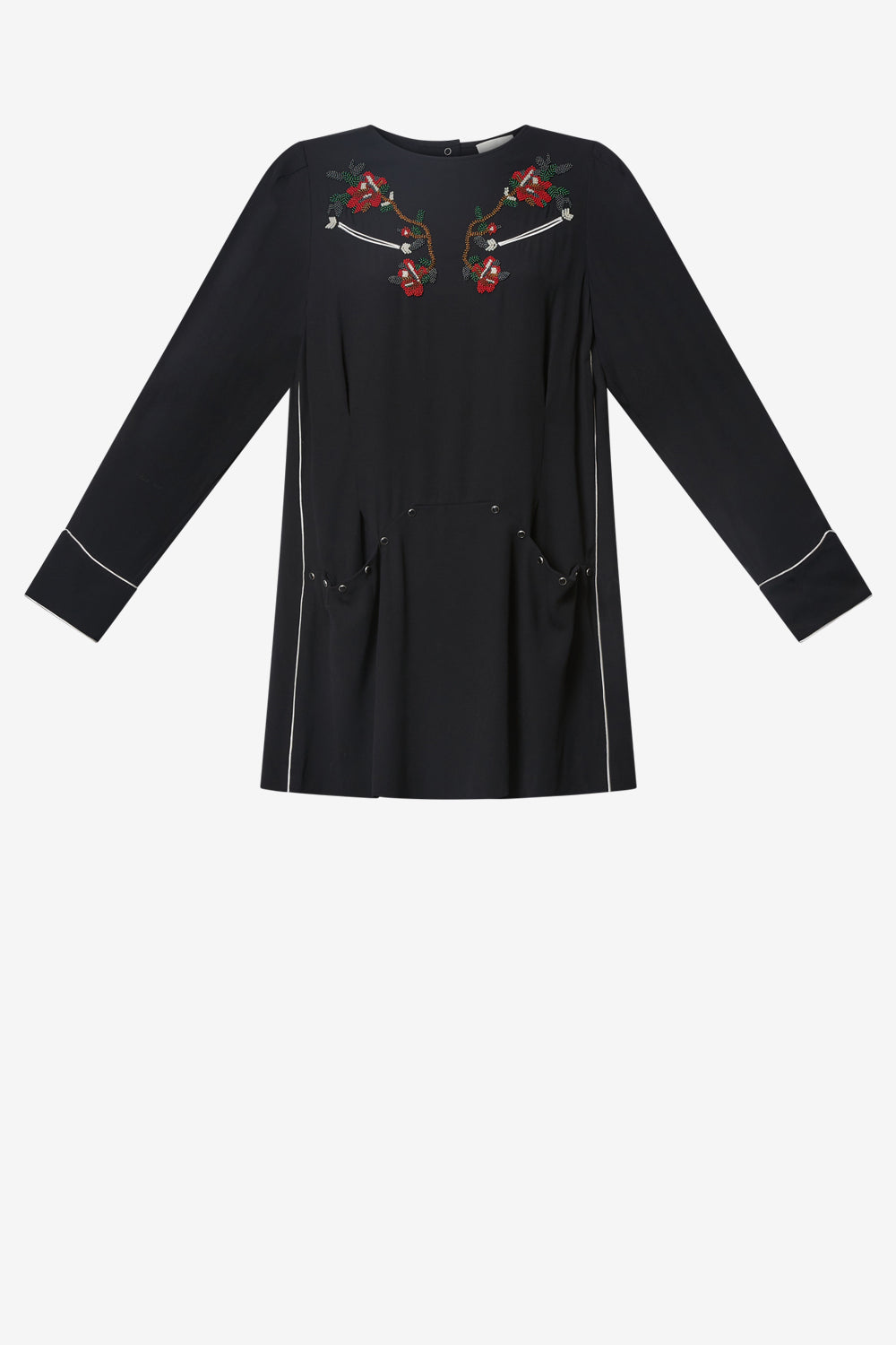 Robe courte en cady avec perles youma - Noir - Woman