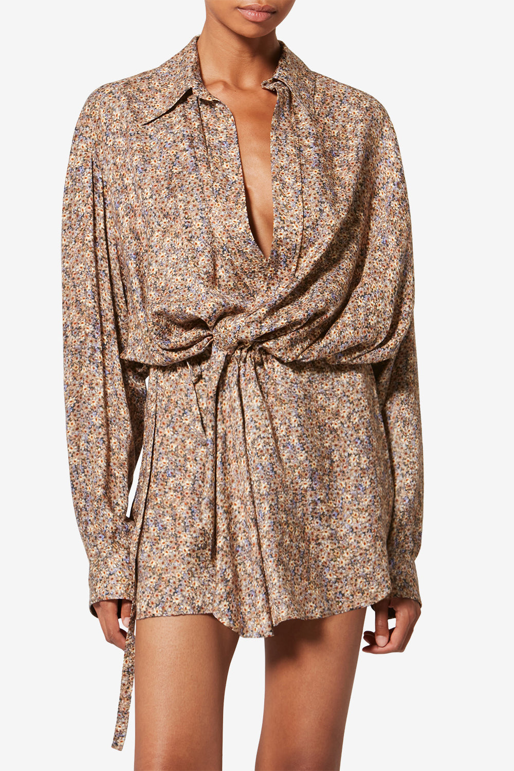 Harmony floral silk jacquard shirt dress - Ochre - Woman - 4