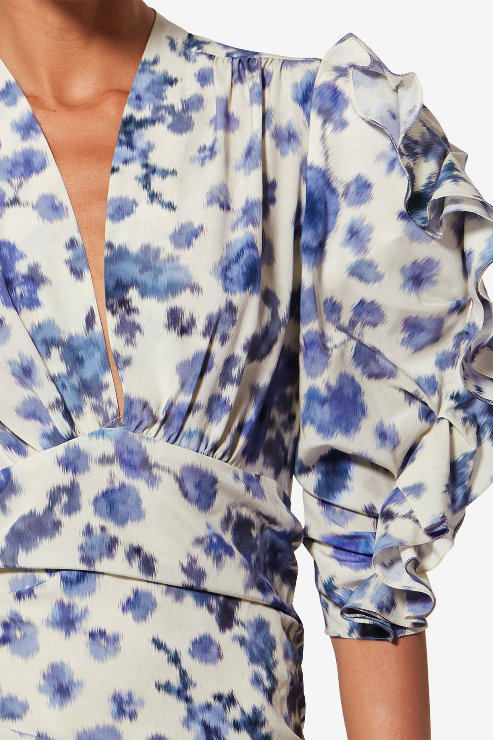 Doris short printed stretch silk dress - Blue - Woman - 3