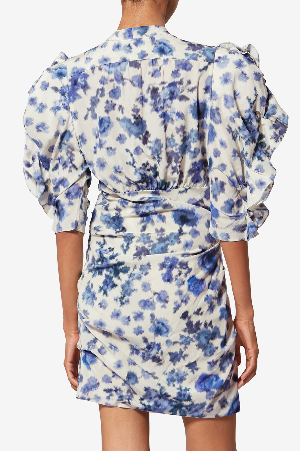 Doris short printed stretch silk dress - Blue - Woman - 5