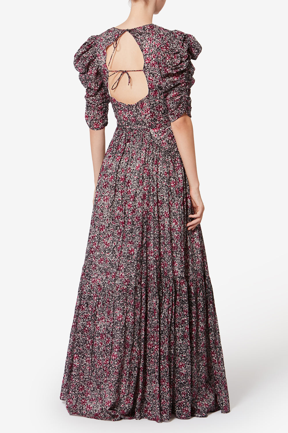 Robe longue en voile de coton organique imprimé sichellia - Baie écrasée - Woman - 5