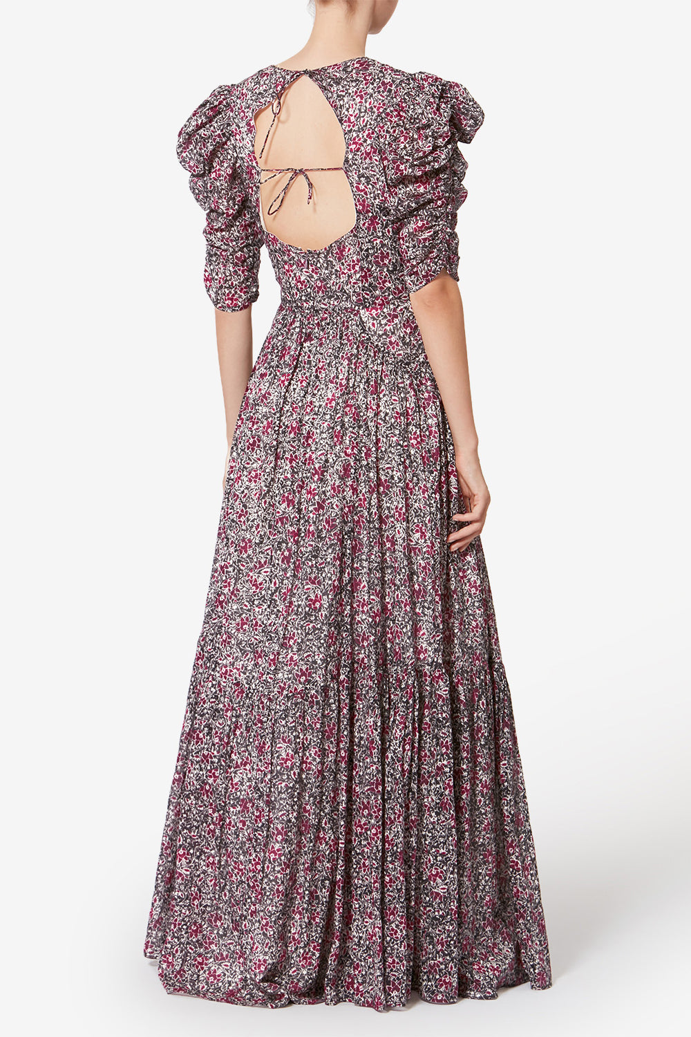 Sichellia long printed organic cotton voile dress - Crushed berry - Woman - 5