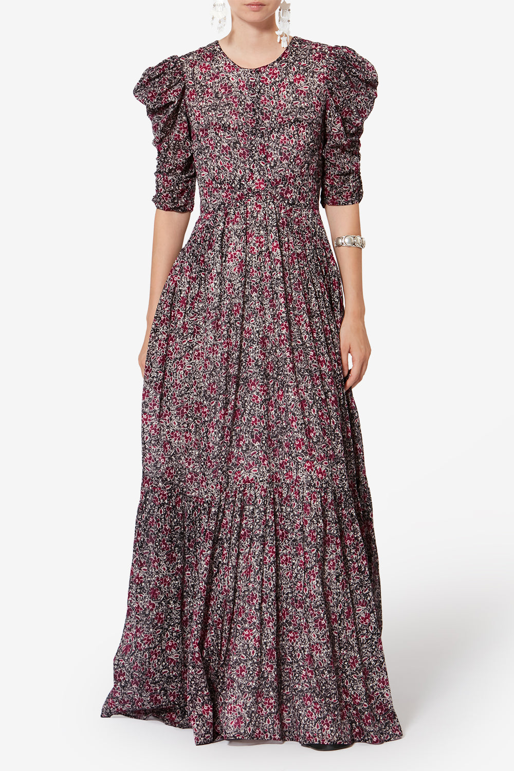 Robe longue en voile de coton organique imprimé sichellia - Baie écrasée - Woman - 2